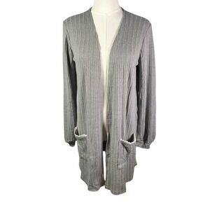 Blu Pepper Women Gray Ribbed Knit Open Front Long Sleeve Cardigan Sweater Size S